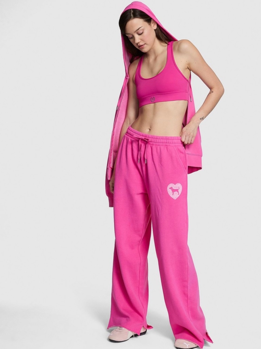 VS PINK Campus Fleece Wide Leg Split Hem Sweat Pant NWT M regular